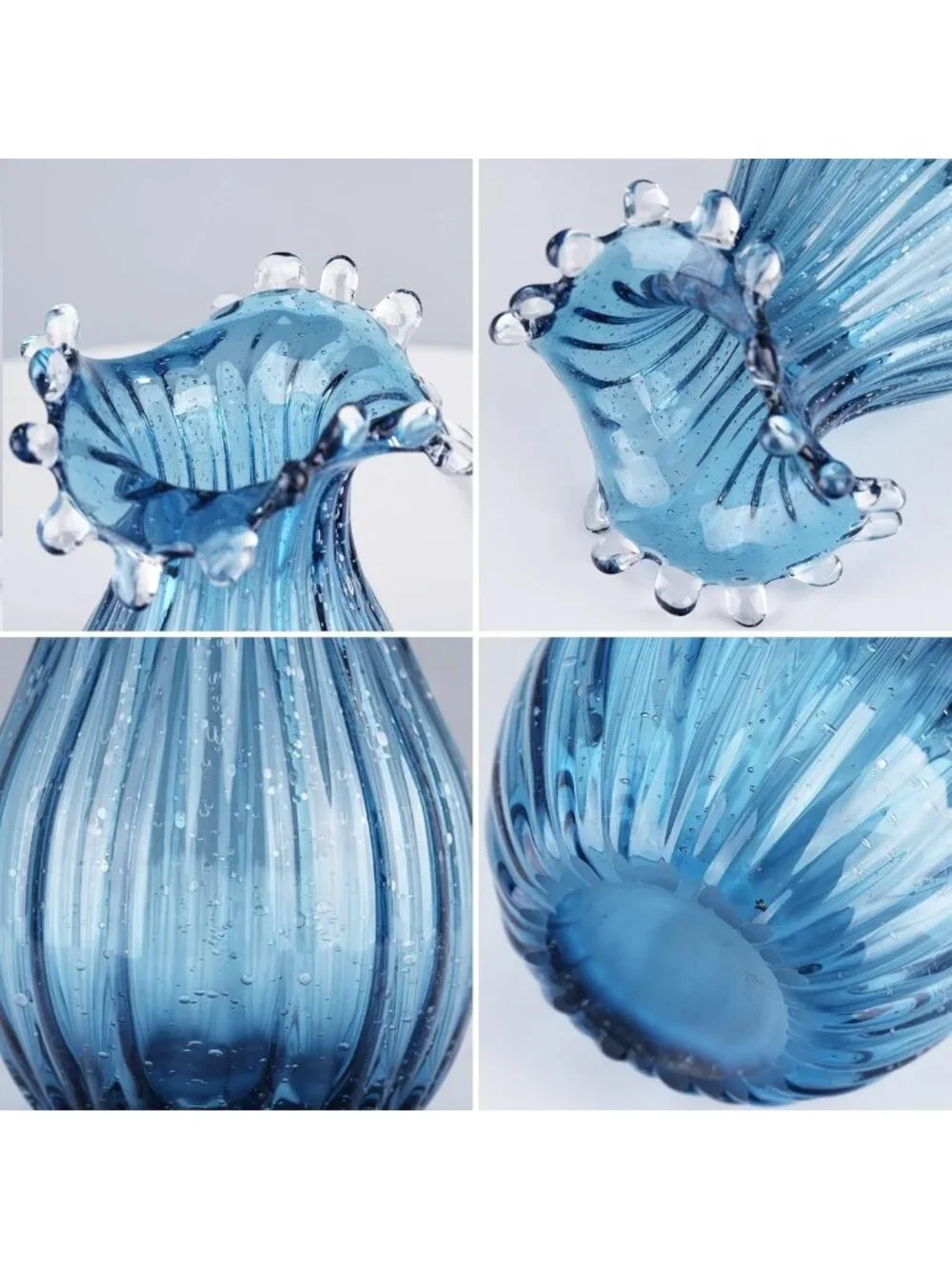 Unique Hand Blown Blue Glass Vase | Modern Art Decor for Living Room & Office